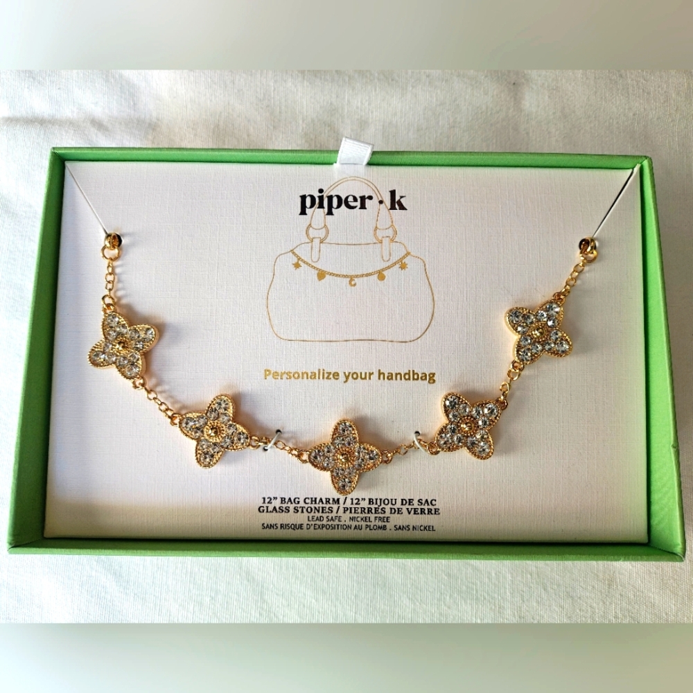 NWB Piper K Gold Bag Charm With Glass Stones